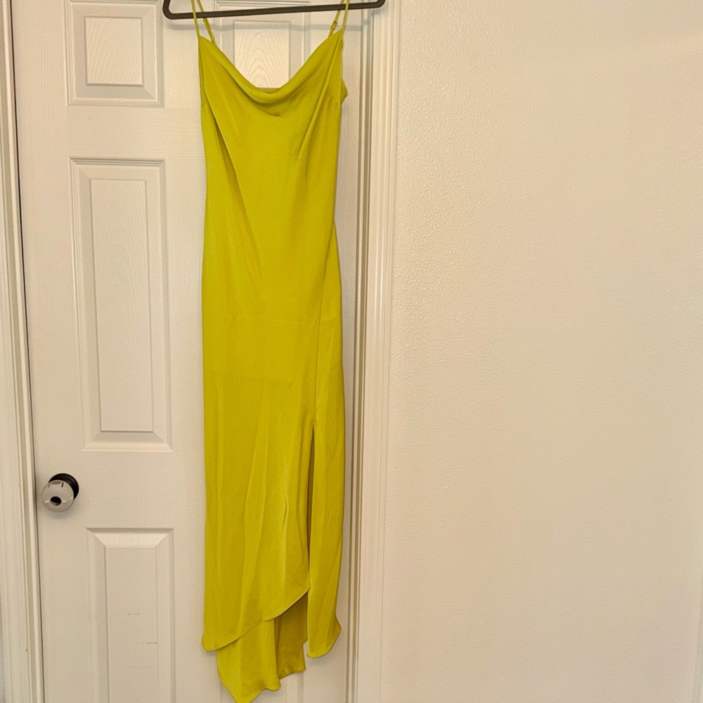 Sleeveless Cowl Neck Lime Green Slip Dress